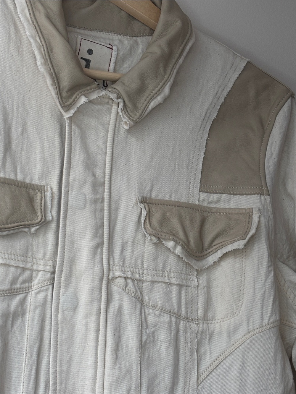Cream Tan Patchwork Leather Trim Utility Jacket - Picture 4 of 9